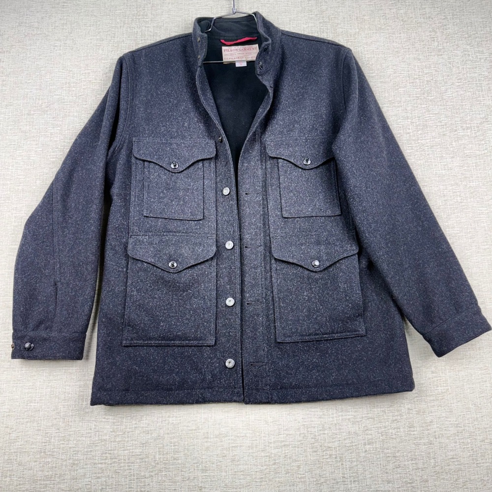 Filson Mackinaw Cruiser Jacket Mens Medium Gray 100% Virgin Wool Made in USA